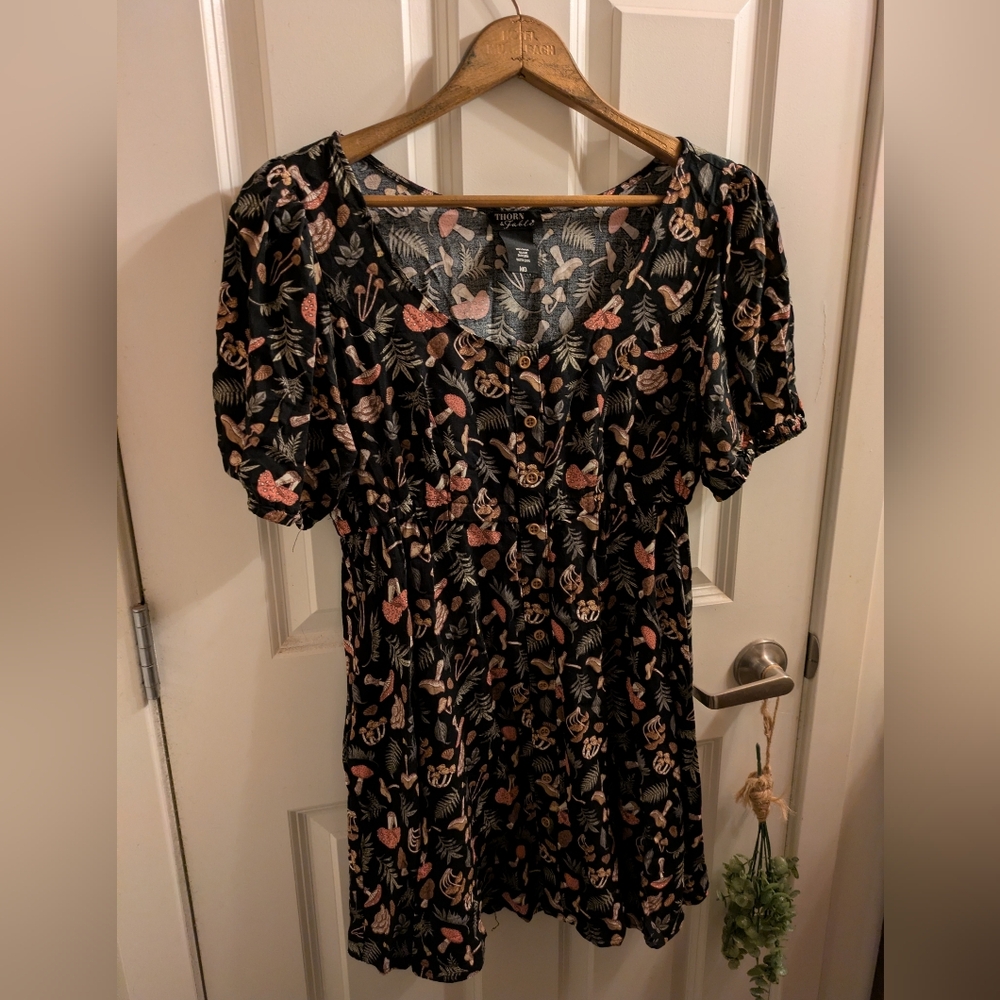 Thorn & Fable Mushroom Foliage Babydoll Dress